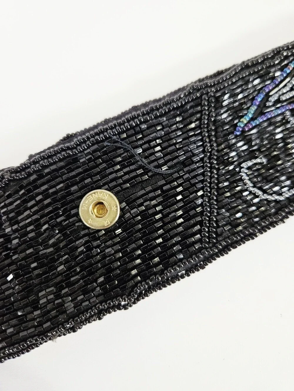 Vintage Cadaz Intricate Seed Beaded Peacock Feather Fold Over Statement Belt